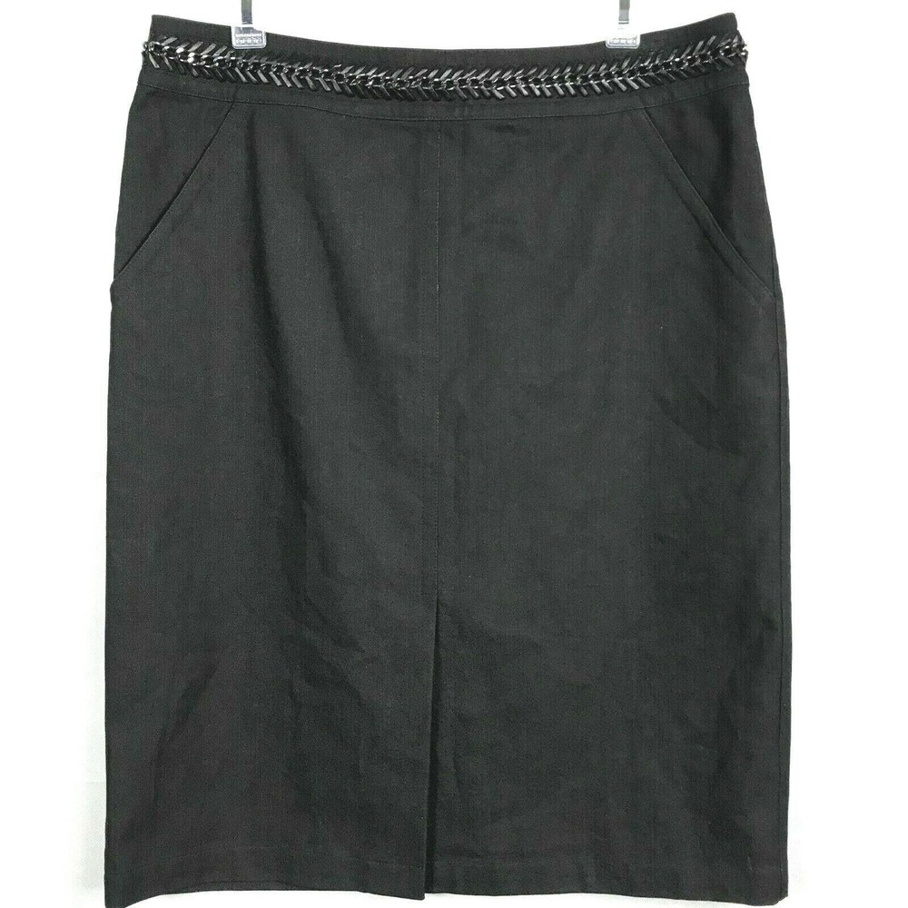 Lafayette 148 New York Skirt‎ Womens Sz 12 Black Chain Waist Denim Pencil